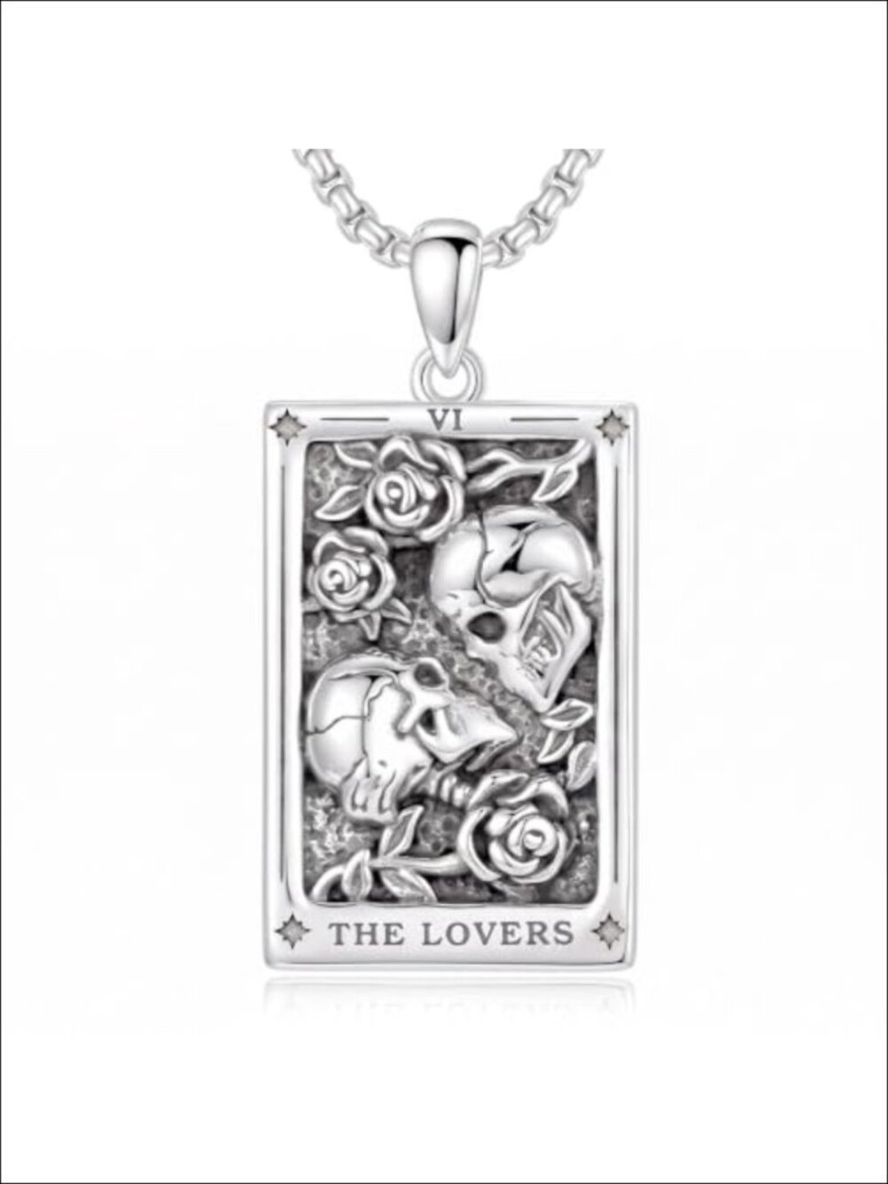 925 Sterling Silver Skull Tarot Card Necklace Gothic Lovers Pendant Jewelry
